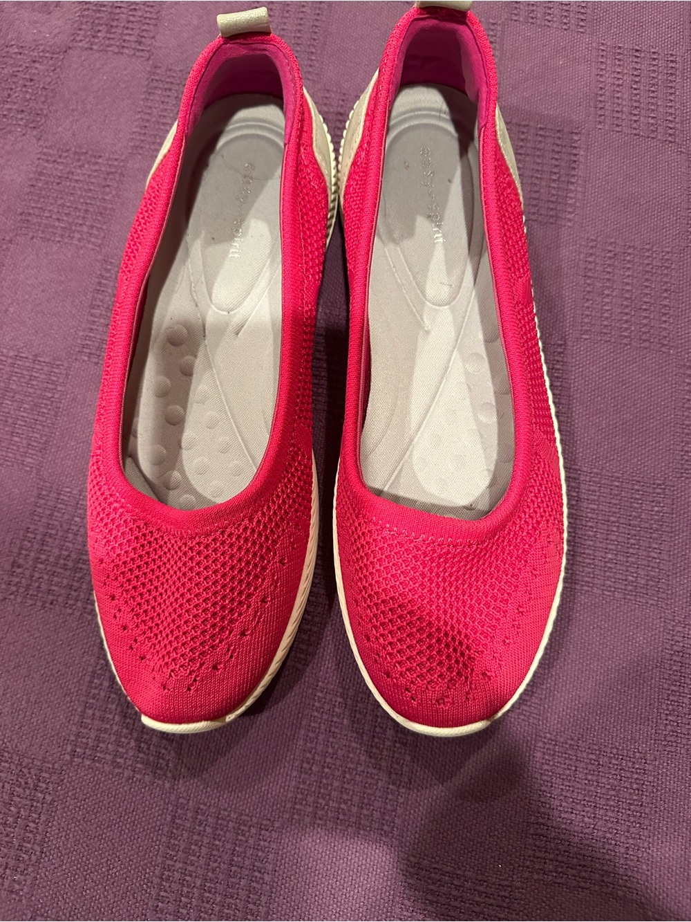 Easy Spirit Knit Slip-On Flats in Bright Pink